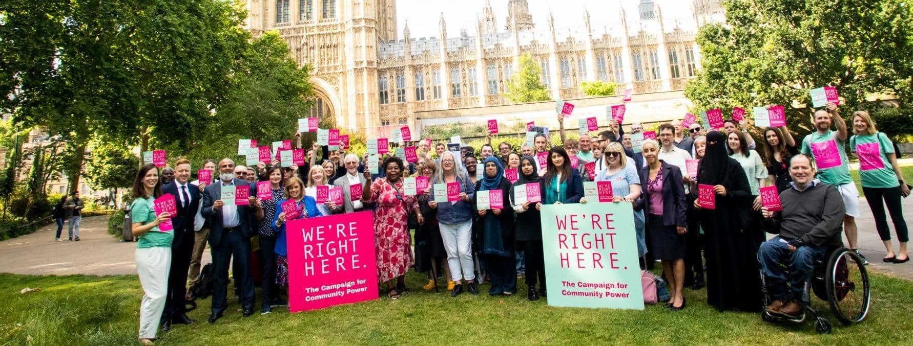 A large group of people in front of Westminster Palace