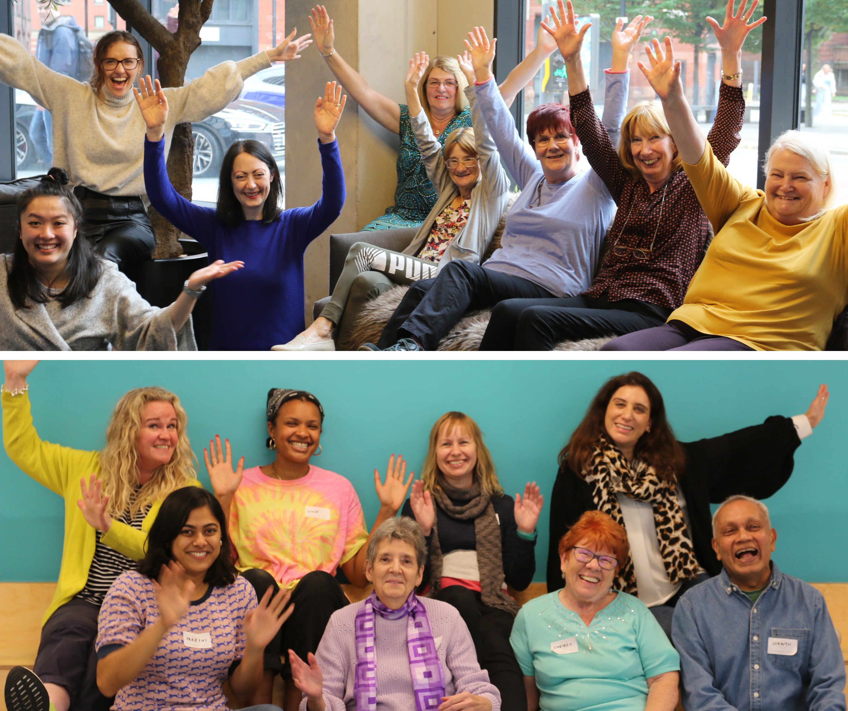 Two group photos of our community champions